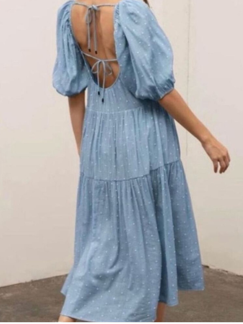 Moon River Medium Dress Midi Dot Prarie Boho Anthropologie Cut out tie back